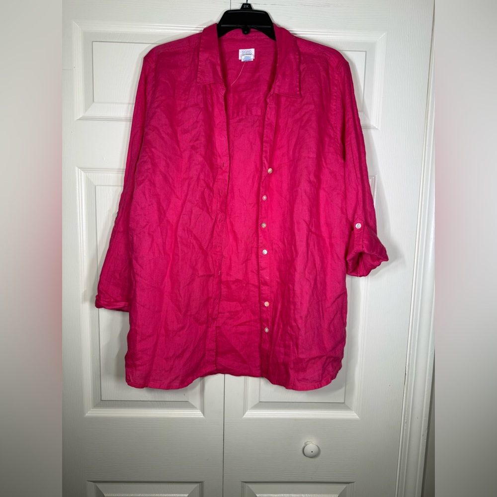 Sigrid Olsen Women’s Hot Pink Iconic 100% Linen Button Down Shirt